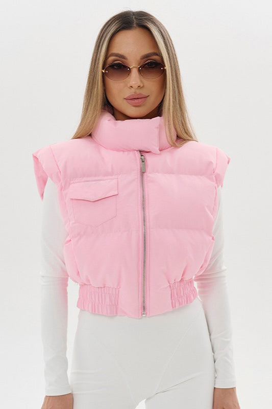 Cute Stand-collar Solid Short Slim Vest