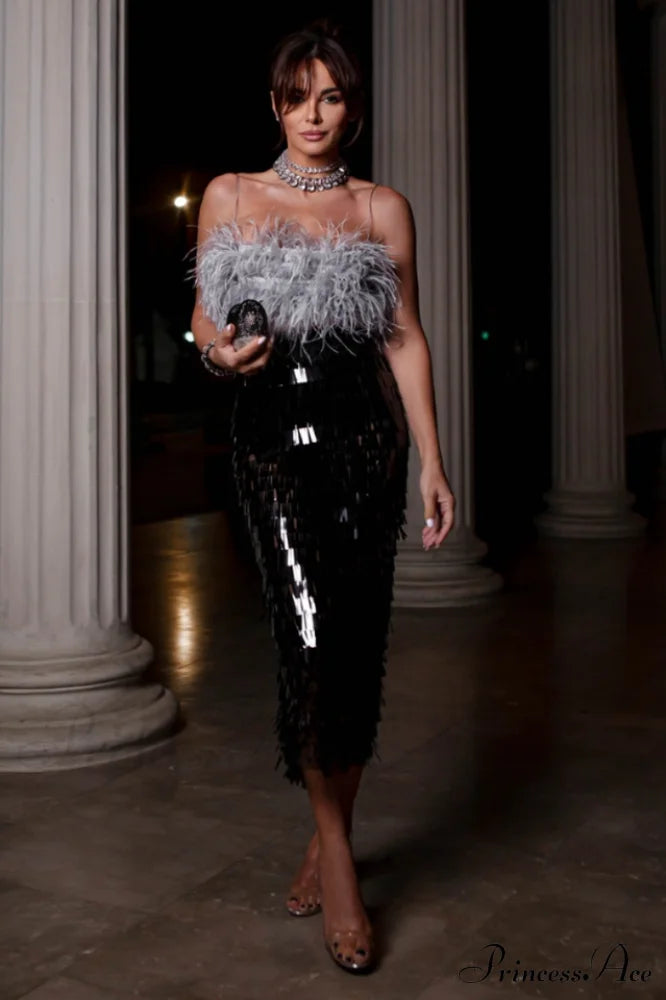 Aleyna Feather Top Charming + Sequin Skirt Set