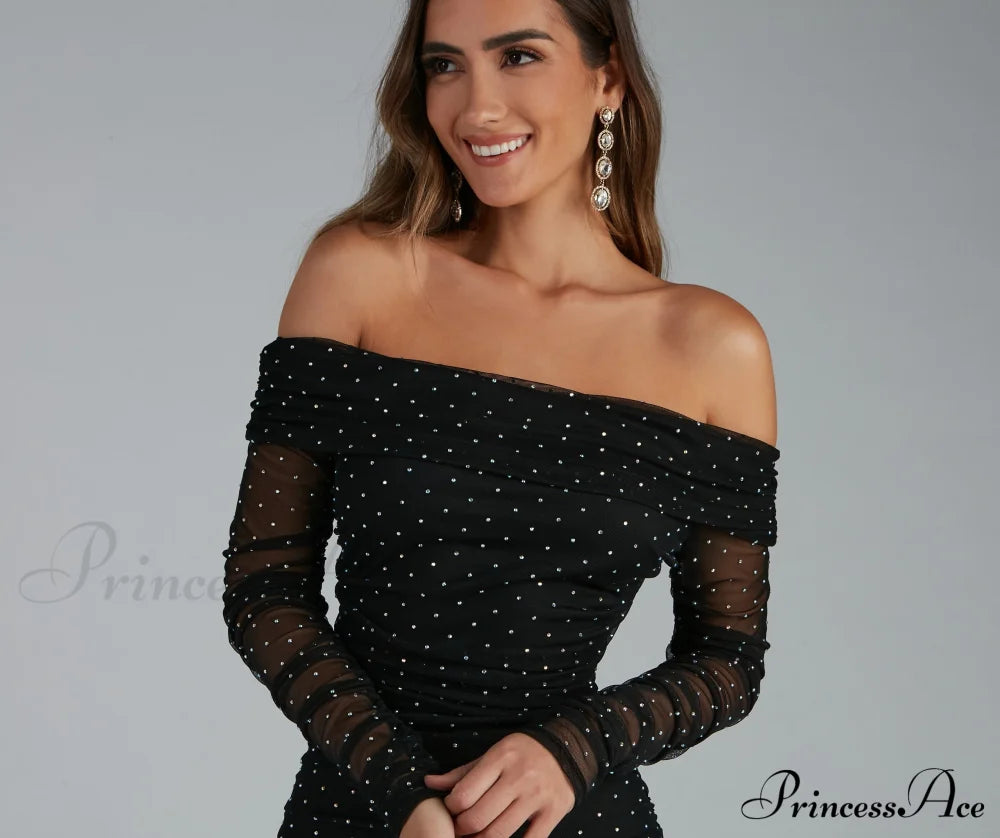 Aliya Formal Stylish Heatstone Ruched Bodycon S.o. Short Dresses