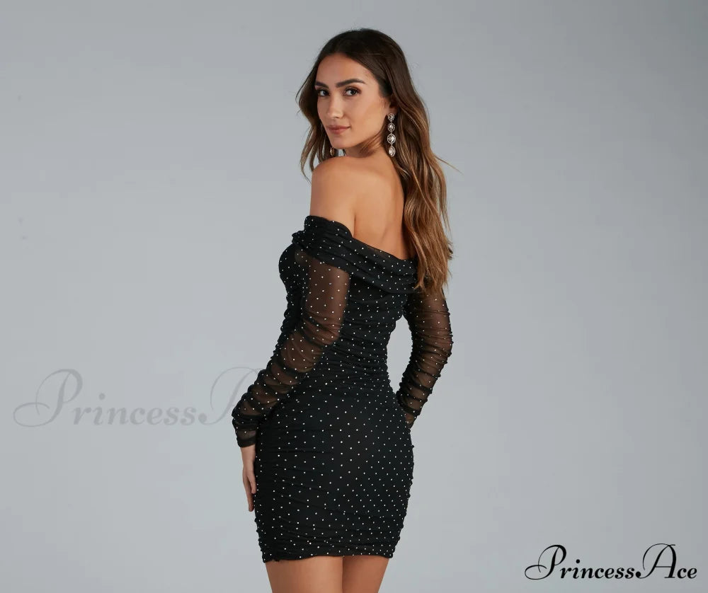 Aliya Formal Stylish Heatstone Ruched Bodycon S.o. Short Dresses