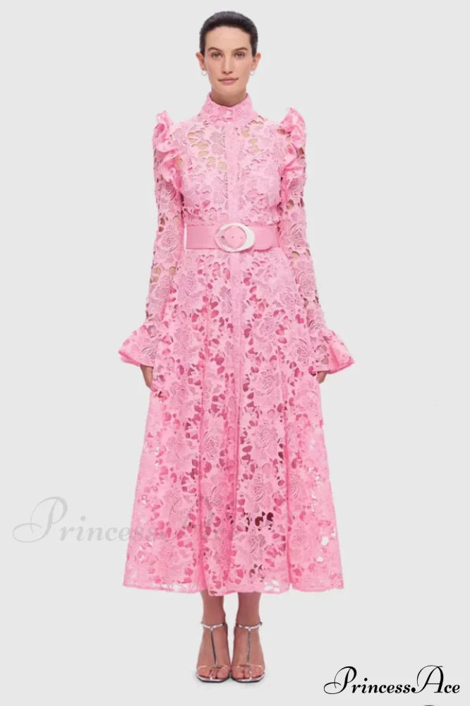 Aliyah Lace Fashion Charming Sleeve Midi Dress S / Blush