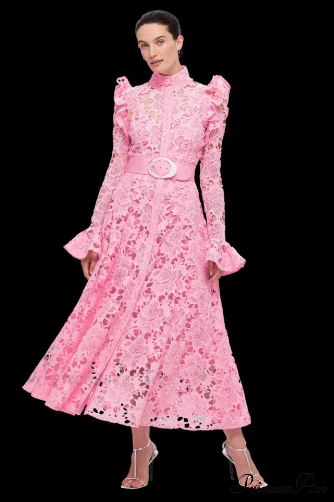 Aliyah Lace Fashion Charming Sleeve Midi Dress Xl / Blush