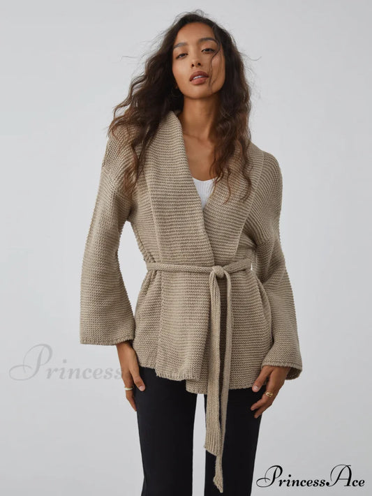 All I Graceful Wanted Tie Cardigan Khaki / S Sweaters-L