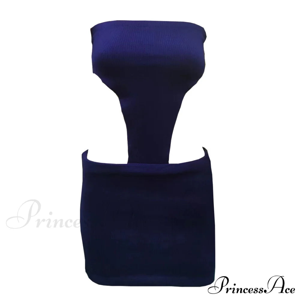 Alluring Eyelash Lace Trim Split Classic Club Mini Dress - Black L / Navy Blue Sweater Dresses