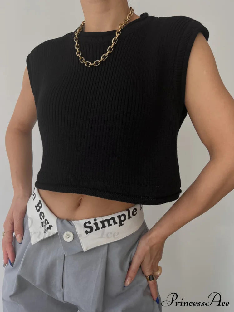 Amalfi Coast Graceful Rib Crop Vest Black / Xs Sweaters-L