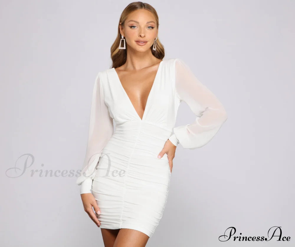 Amaria Formal Ruched Chiffon Mini Dress - Lady Occasions