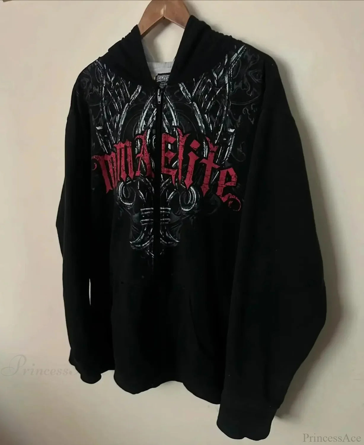 American Gothic Skull Large Zipper Hoodie black9 / S