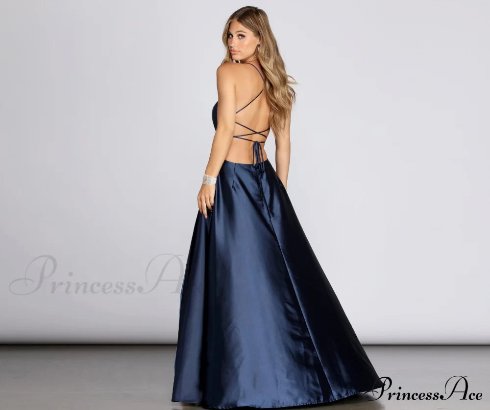 Anne Formal Stylish Lattice Satin Dress S.o. Long Dresses