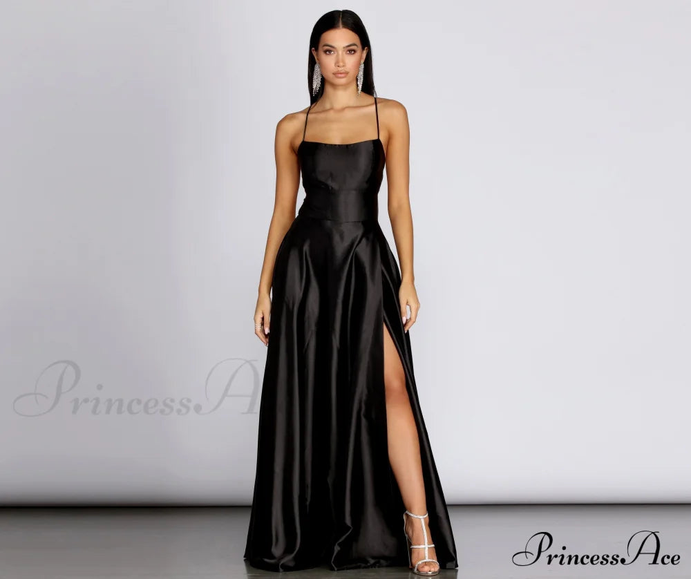 Anne Formal Stylish Lattice Satin Dress S.o. Long Dresses