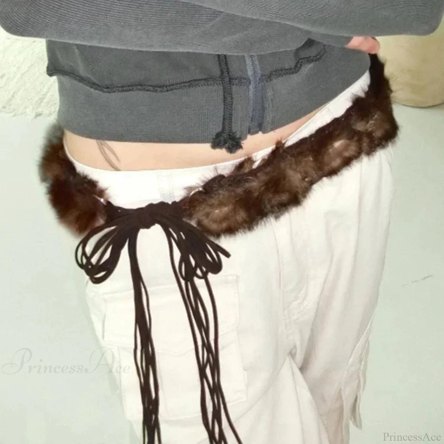 Antique Gothic Hairy Patchwork Bind Girdle Brown / 107x6cm