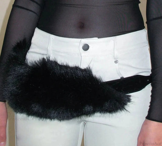 Antique Gothic Hairy Polyurethane Leather Year 2000 Punk Waist Belt Black / 85cm