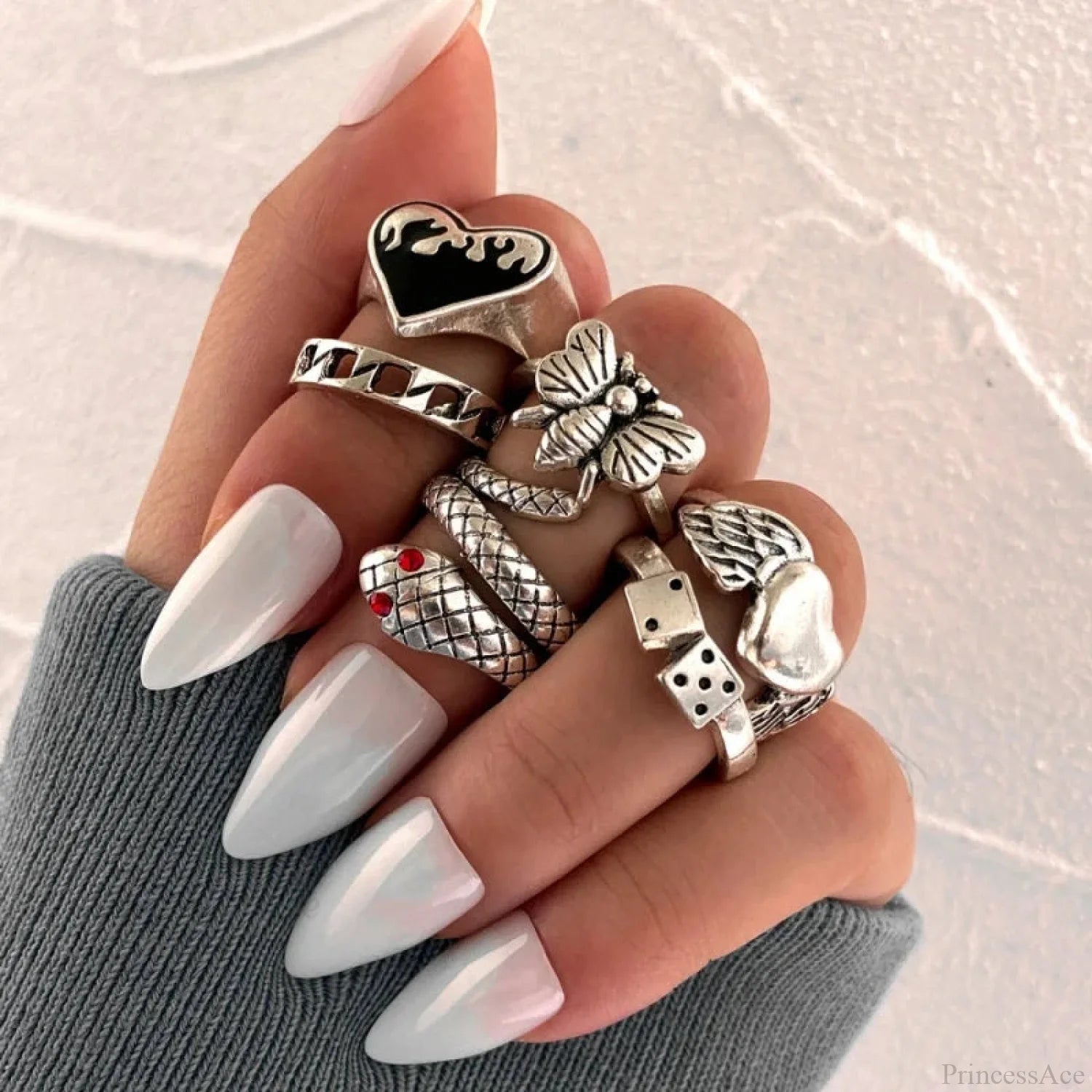Antique Gray Crimson Oval Gothic Band sliver2