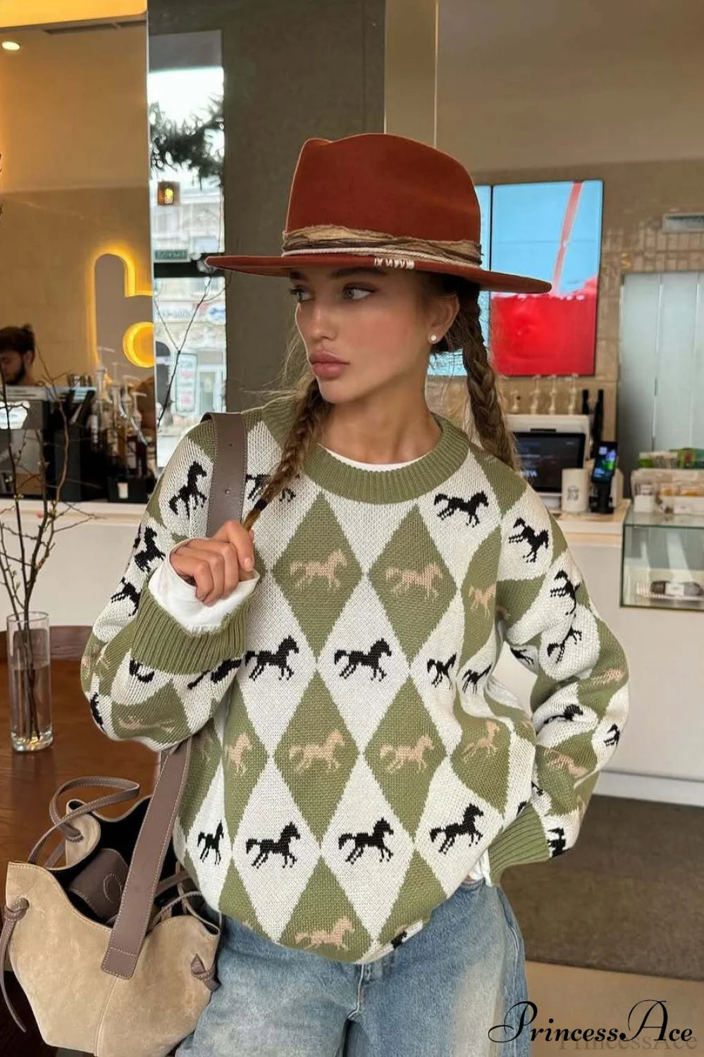 Argyle Colorblock Chillax Crew Neck Pullover Sweater