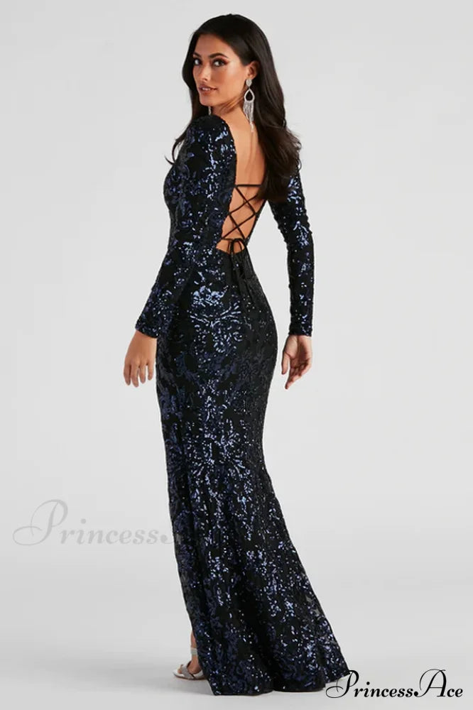 Arial Formal Stylish Sequin Lace-Up Dress