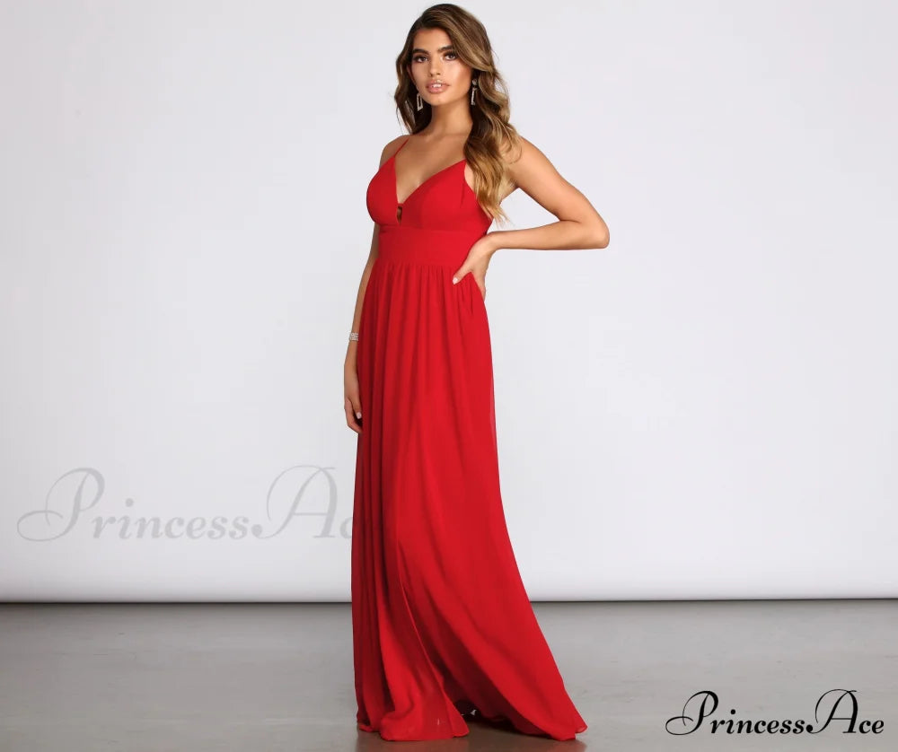 Arlyn Chiffon Deep Charming V A Line Dress S.o. Long Dresses