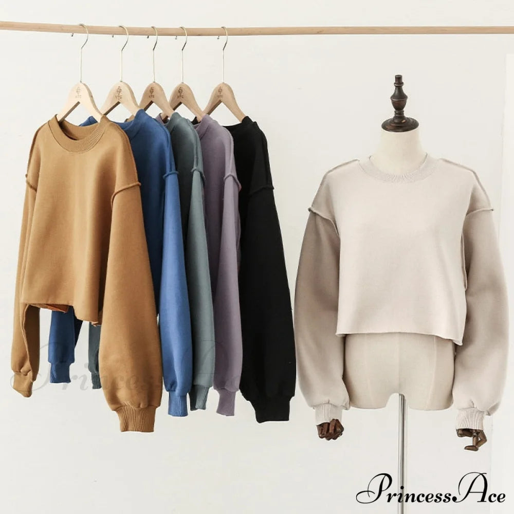 Arm Loose Hoodie Oversized Size Crop Fit - Long Cotton Harajuku Streetwear Casual Plus Women’s