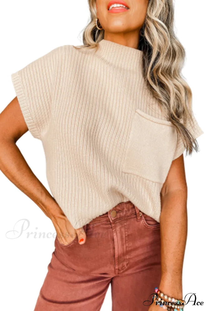 Arm Oatmeal Brief Knit Patch Ribbed With Sweater Pocket Sweaters-L