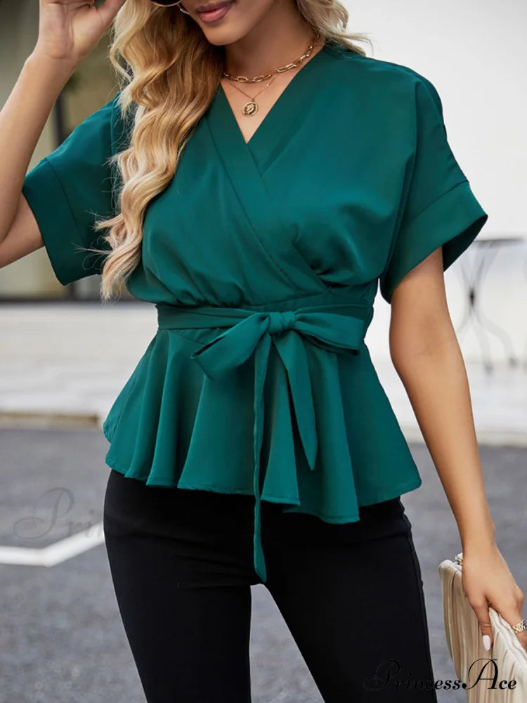Arm Tie Hem Ruffle Brief Front Blouse