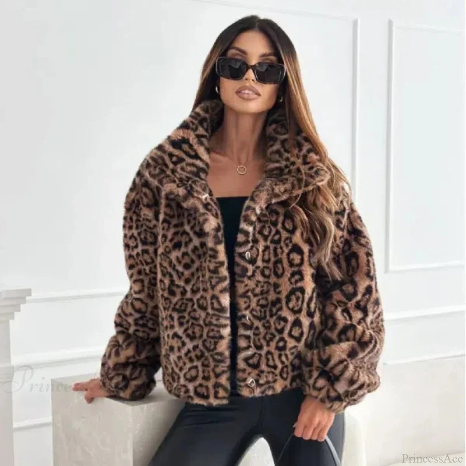 Artificial Texture Leopard Print Coat