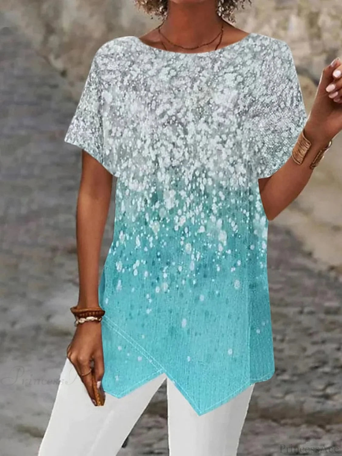 Asymmetric Blouse - Design Women’s Abstract Graphic Silver/Black/White Silver / S