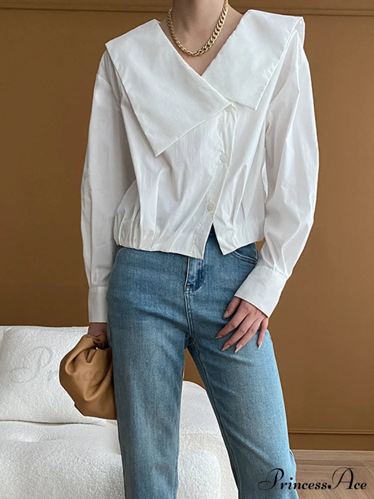 Asymmetrical Charming Collar Blouse Blouses