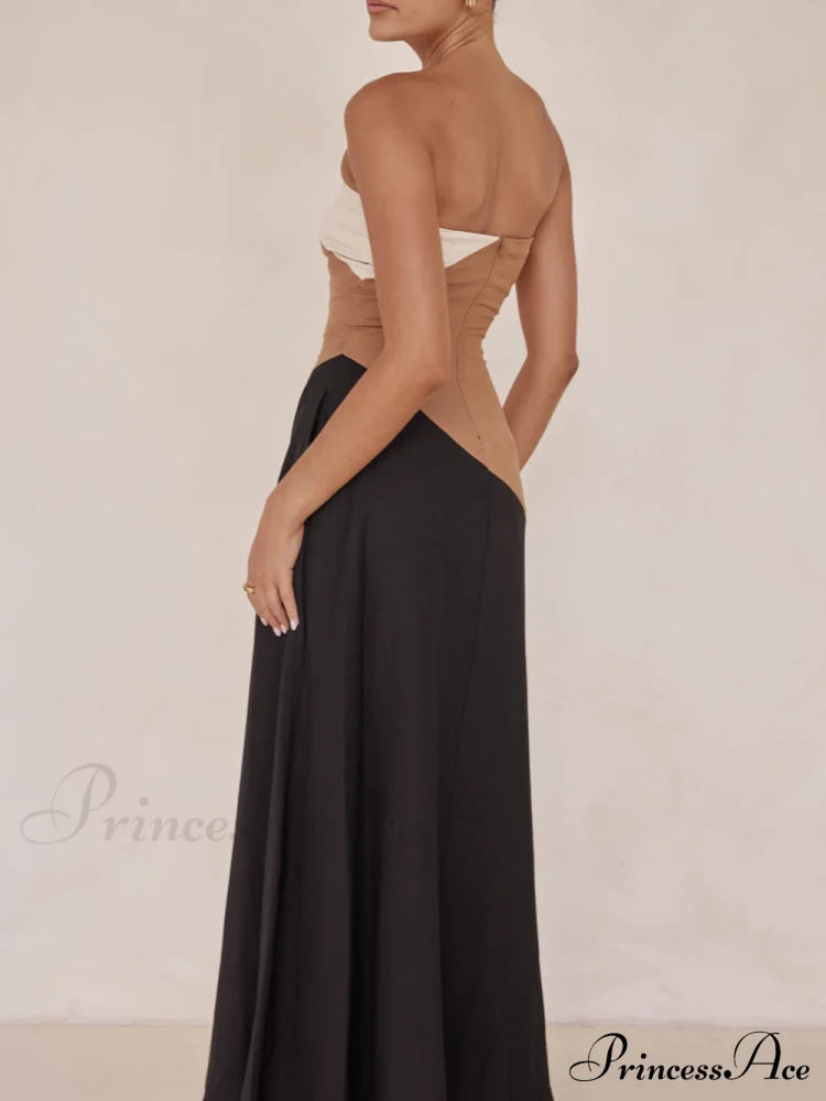 Asymmetrical Color-Blocked Stylish Maxi Dress Dresses