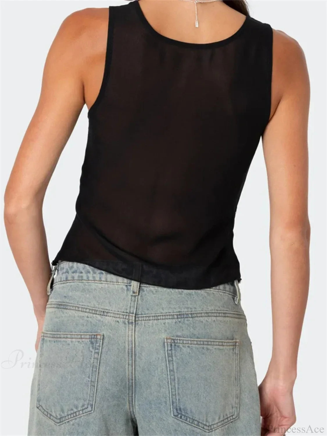 Asymmetrical Lace Trim Deep V-neck Slim Crop Top croptop-250126