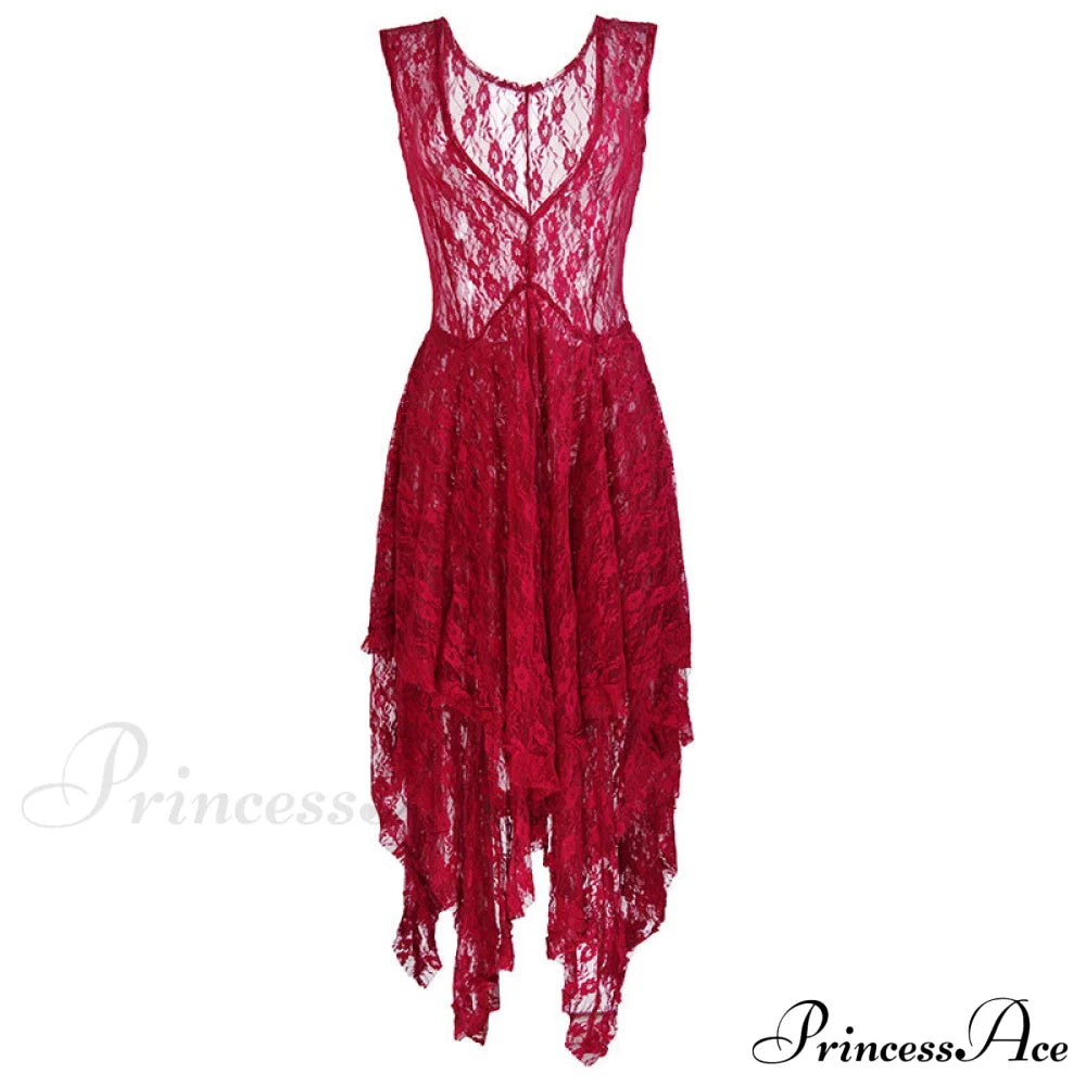 Asymmetrical Layered Lace Long Dress With Backless Design M / Pink White Lace High Low Dres