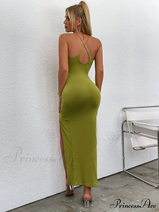 Asymmetrical Neck Glitter Trendy Strap Cut Out Dress Dresses