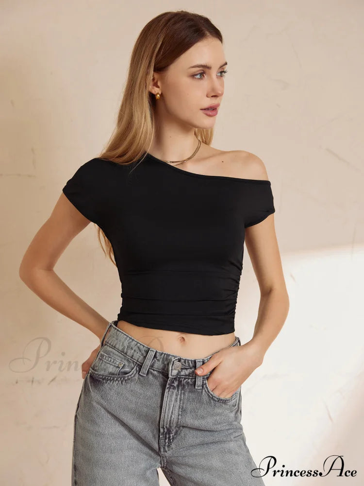 Asymmetrical Neck Graceful Crop Top T-Shirts