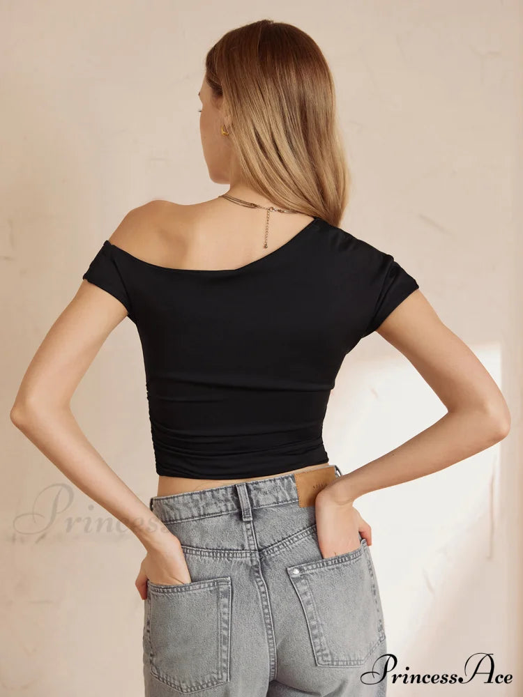 Asymmetrical Neck Graceful Crop Top T-Shirts