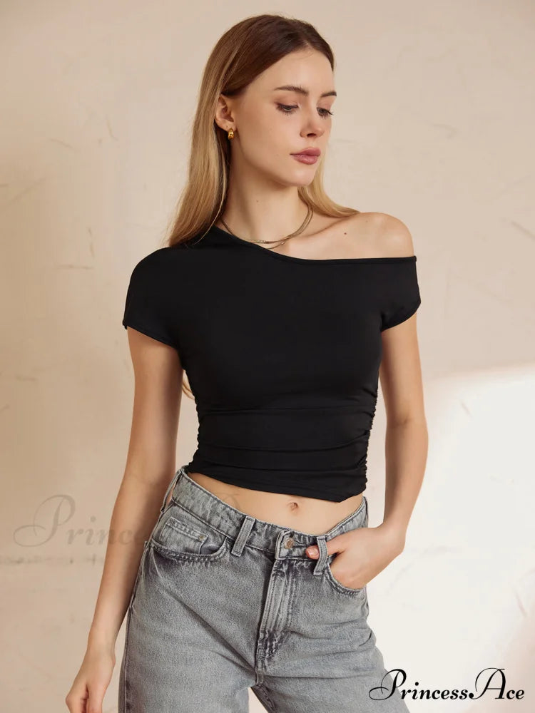 Asymmetrical Neck Graceful Crop Top T-Shirts