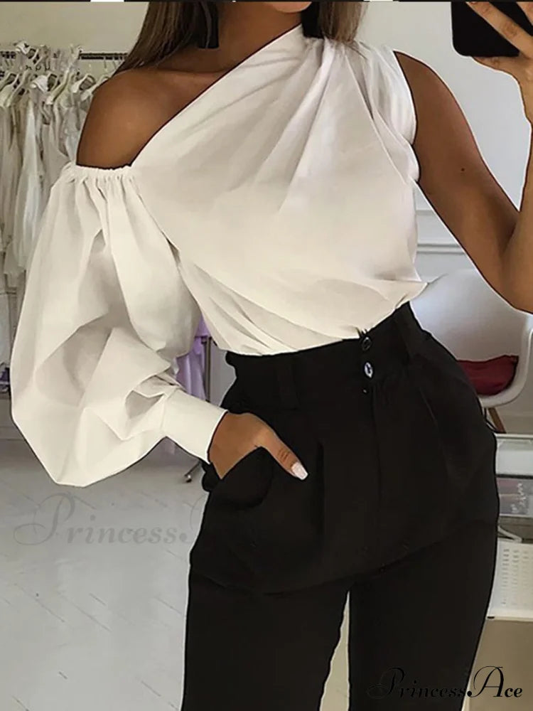 Asymmetrical Off Graceful Shoulder Blouse Blouses