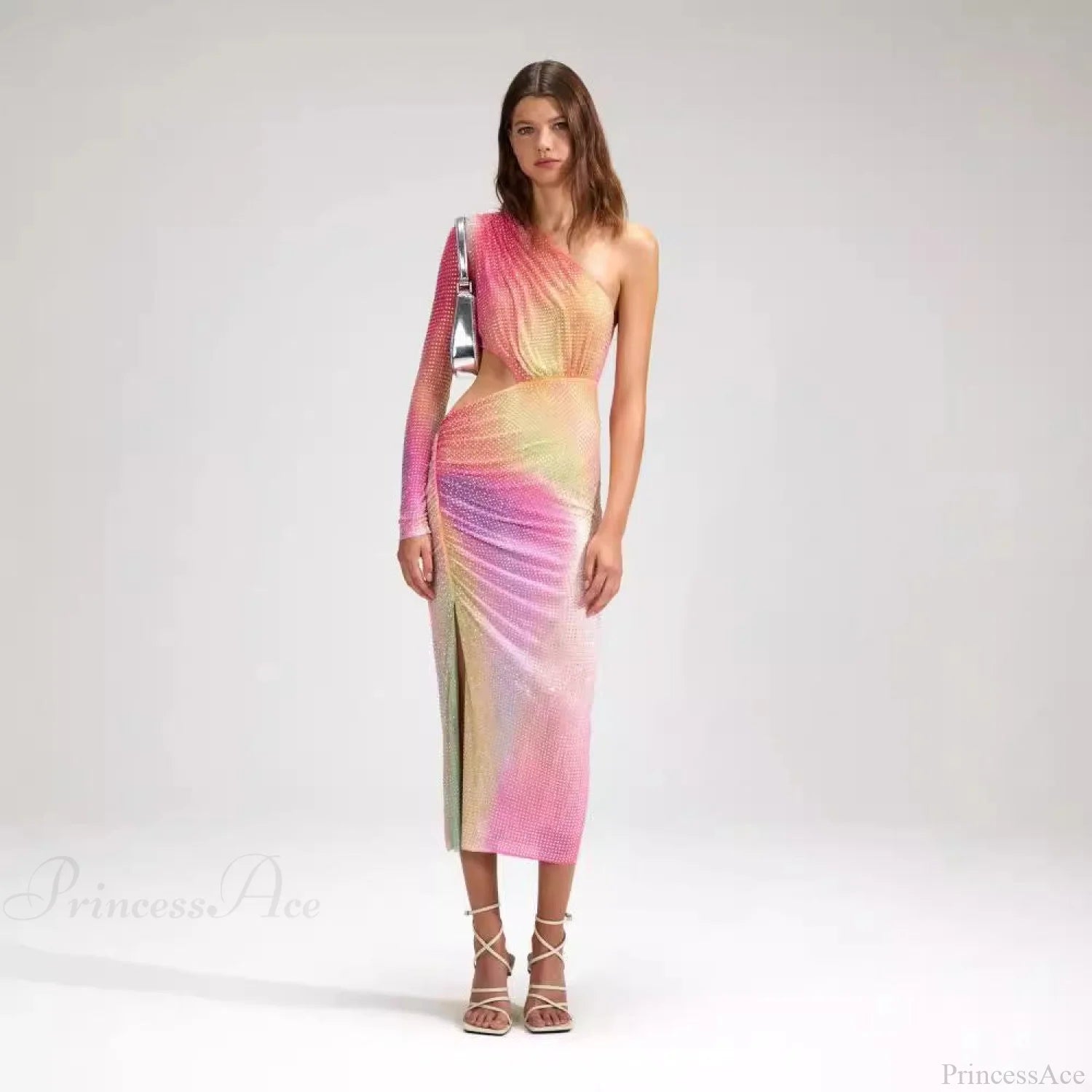 Asymmetrical Off-Shoulder Colorful High-End Prom Dress promdress-250223