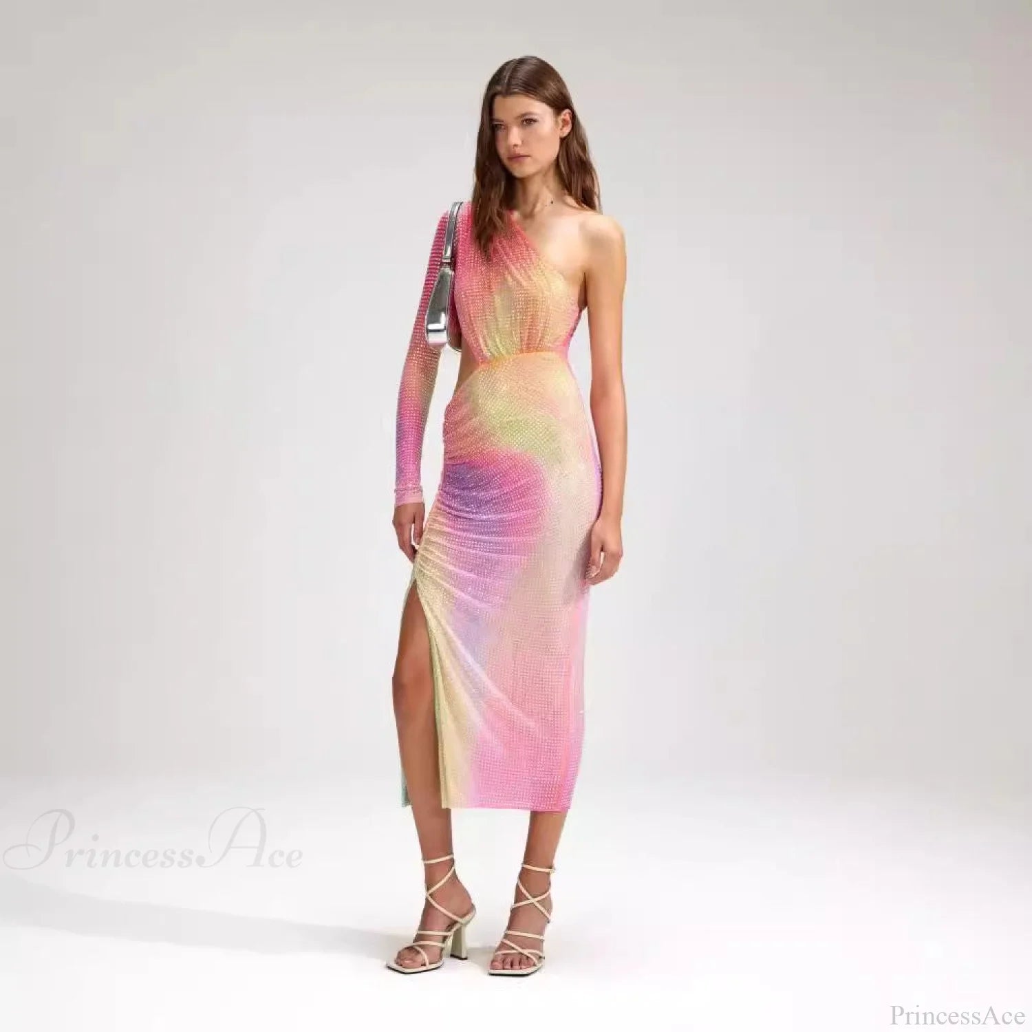 Asymmetrical Off-Shoulder Colorful High-End Prom Dress promdress-250223