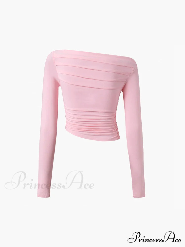 Asymmetrical Off Shoulder Trendy Long Sleeve Shirt T-Shirts