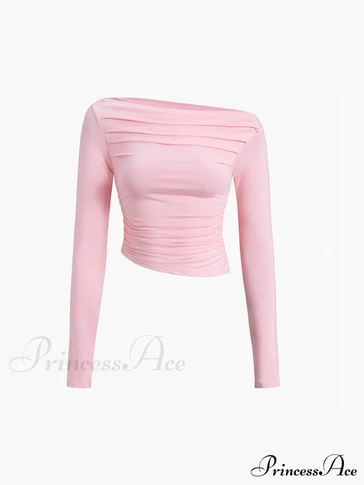 Asymmetrical Off Shoulder Trendy Long Sleeve Shirt T-Shirts