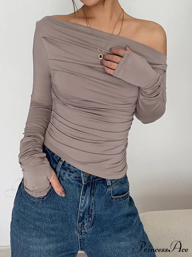Asymmetrical Off Shoulder Trendy Long Sleeve Shirt T-Shirts