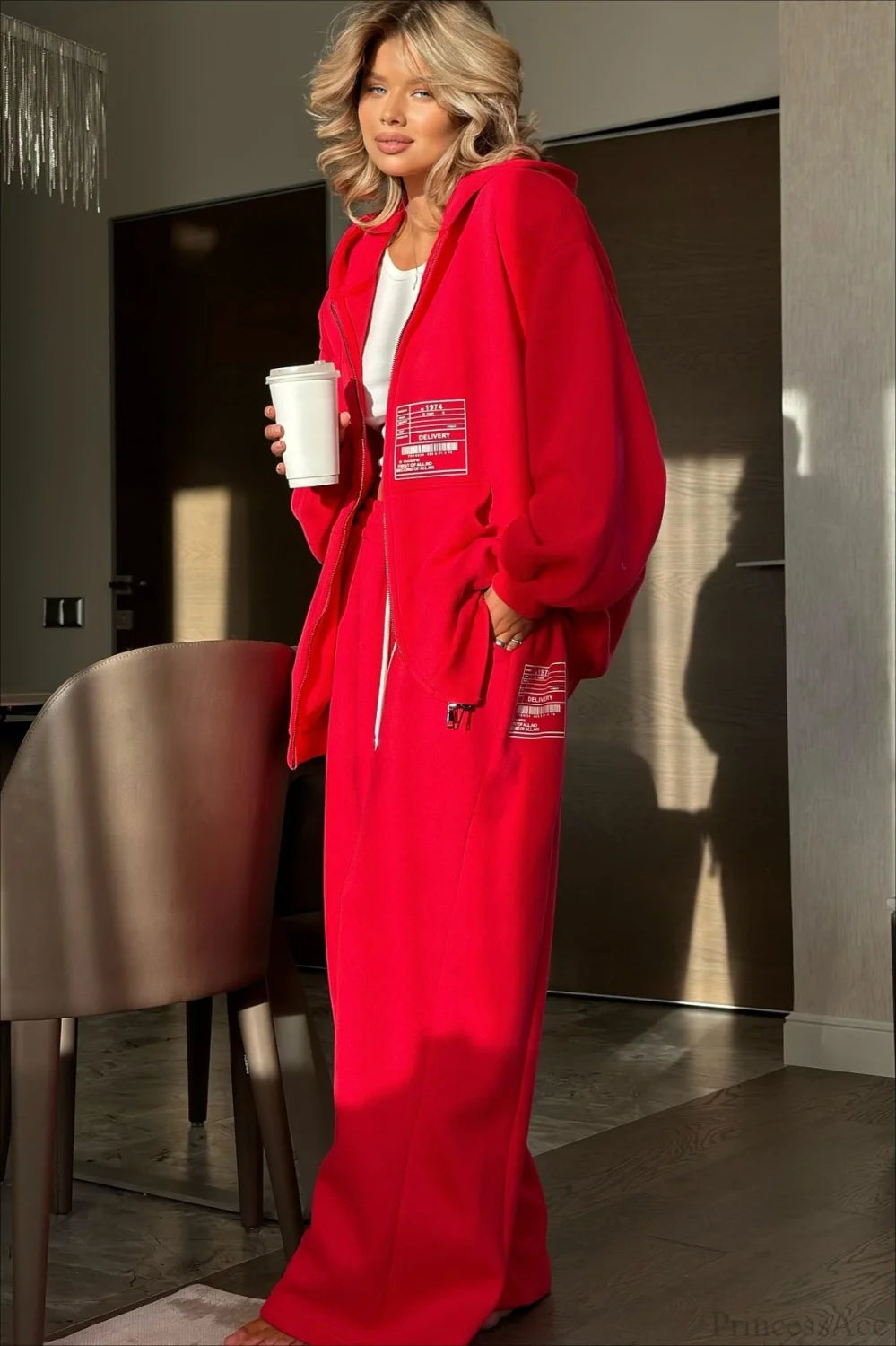 Athletic Hooded Zipper Oversized Casual Two Piece Set