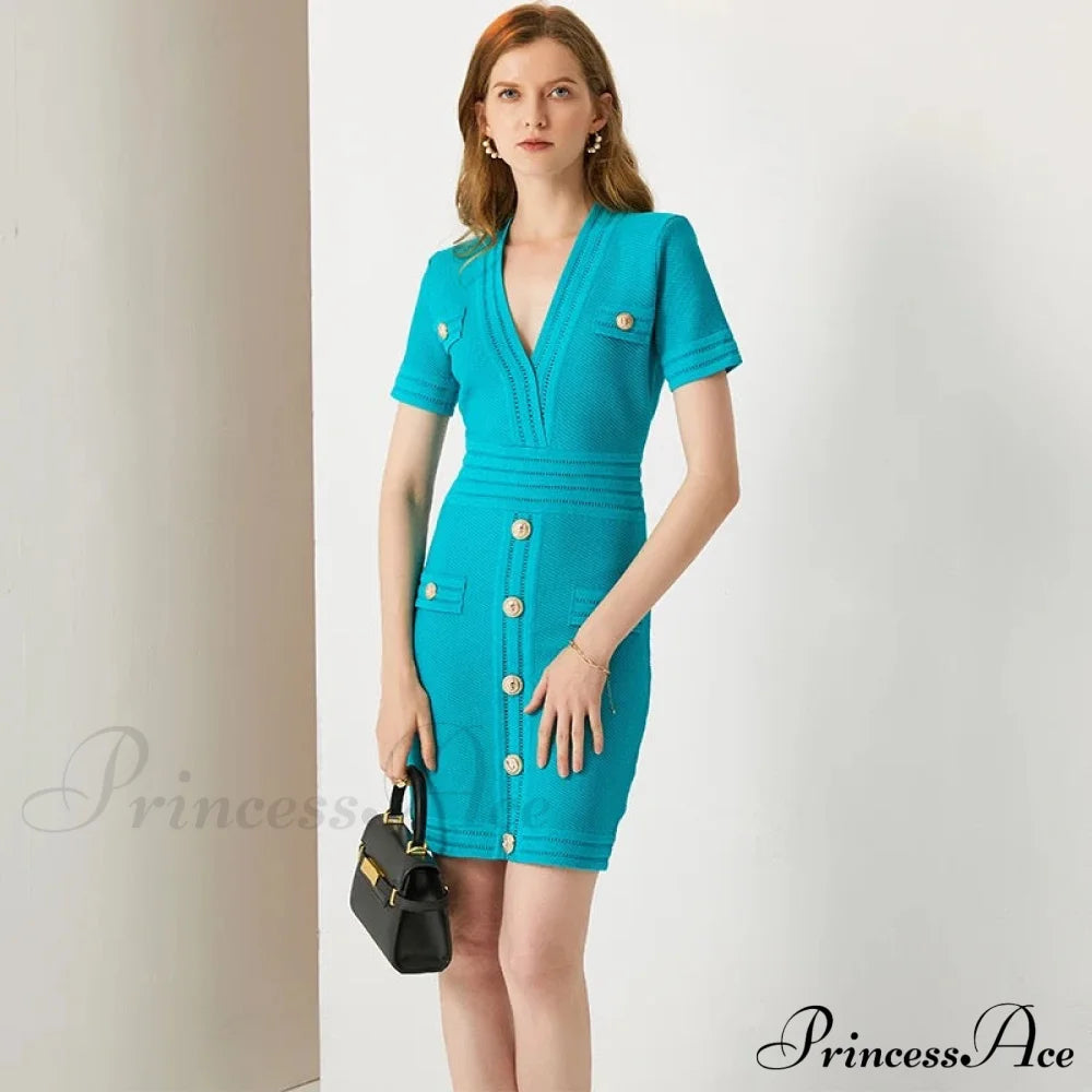Aureta Knitted Stylish Mini Dress Sky Blue / Xl Dress