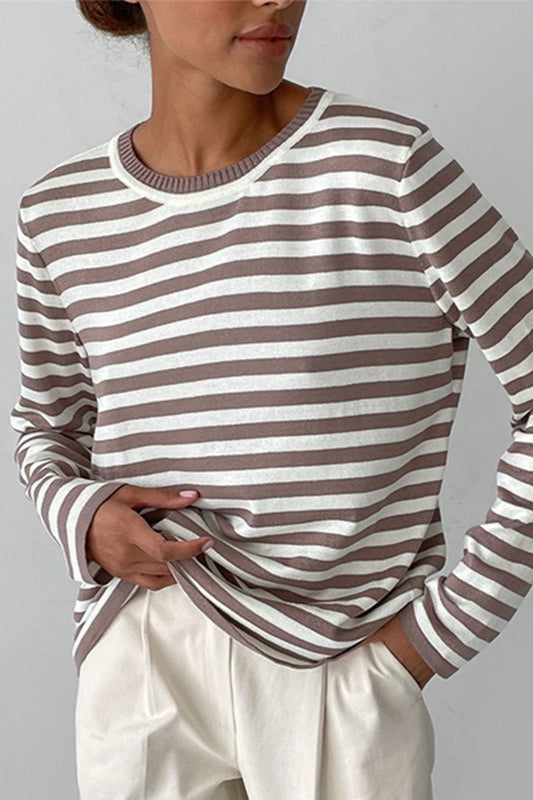 Casual Drop Shoulder Contrast Stripe Knit Sweater