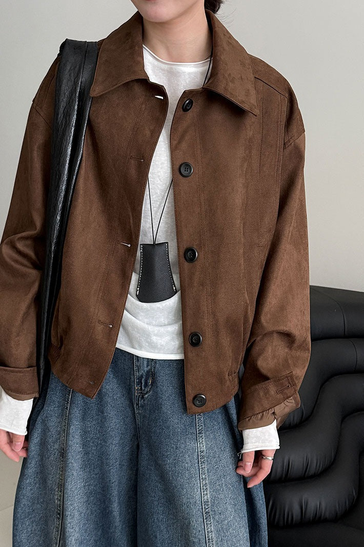Short Suede Lapel Collar Jacket