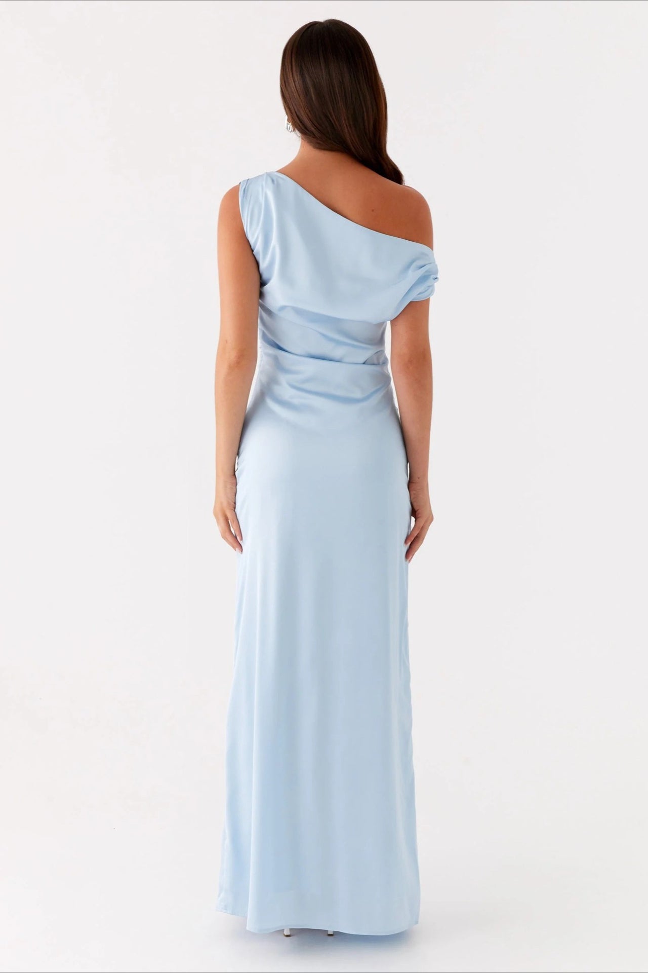 Solid Asymmetric Neckline Formal Dress