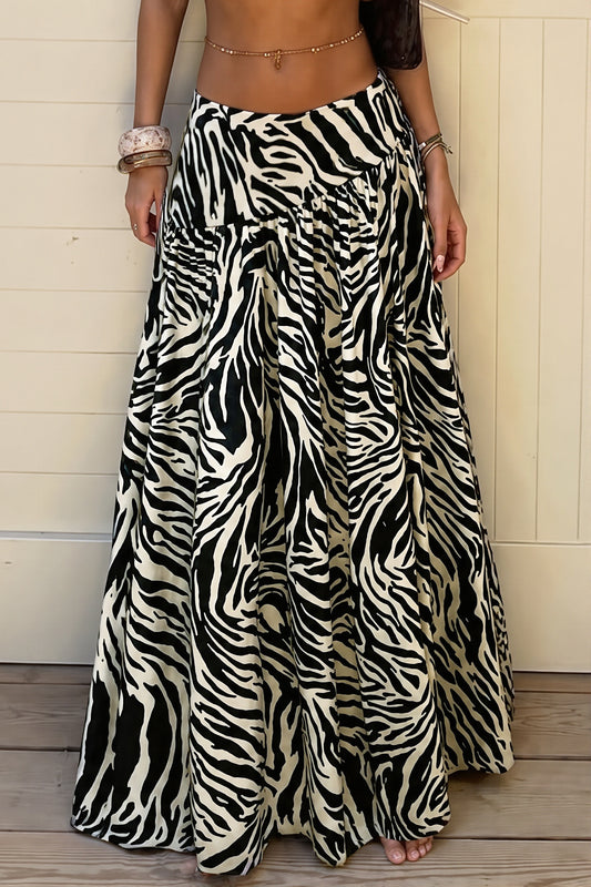 Zebra Print Loose A-Line Maxi Skirt