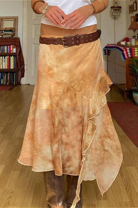 Jupe asymétrique rétro taille basse à volants