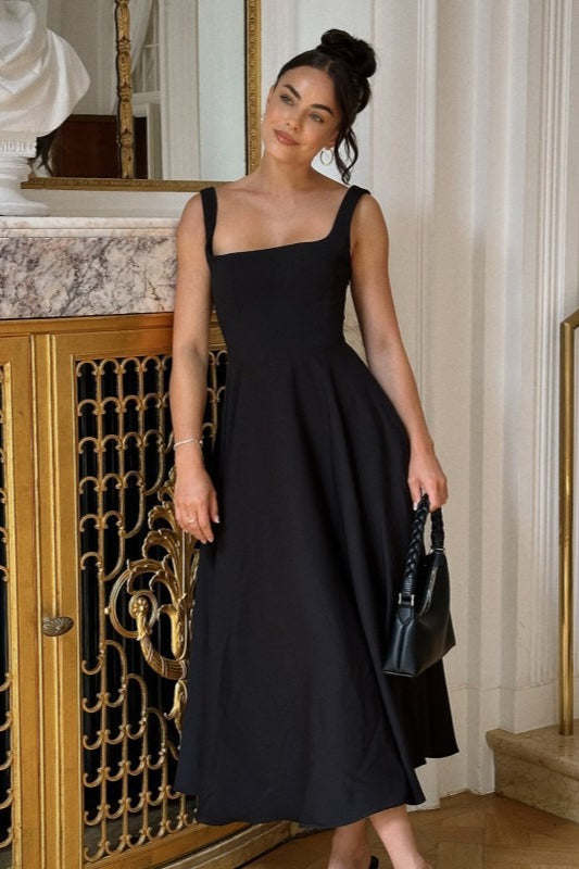 Solid Square Neck Sleeveless Cocktail Dress