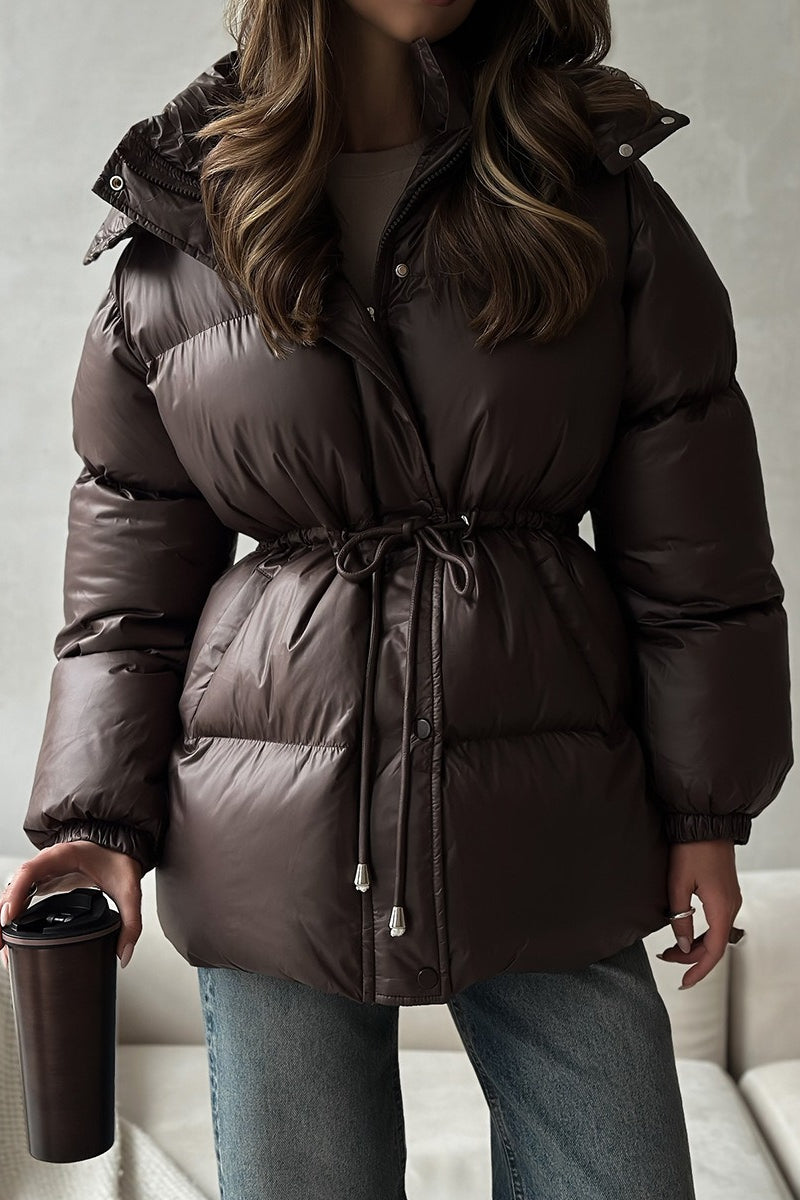 Adjustable Drawstring Hooded Puffer Jacket