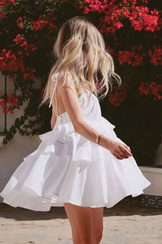 Ruffled Layer Backless Sleeveless Mini Dress