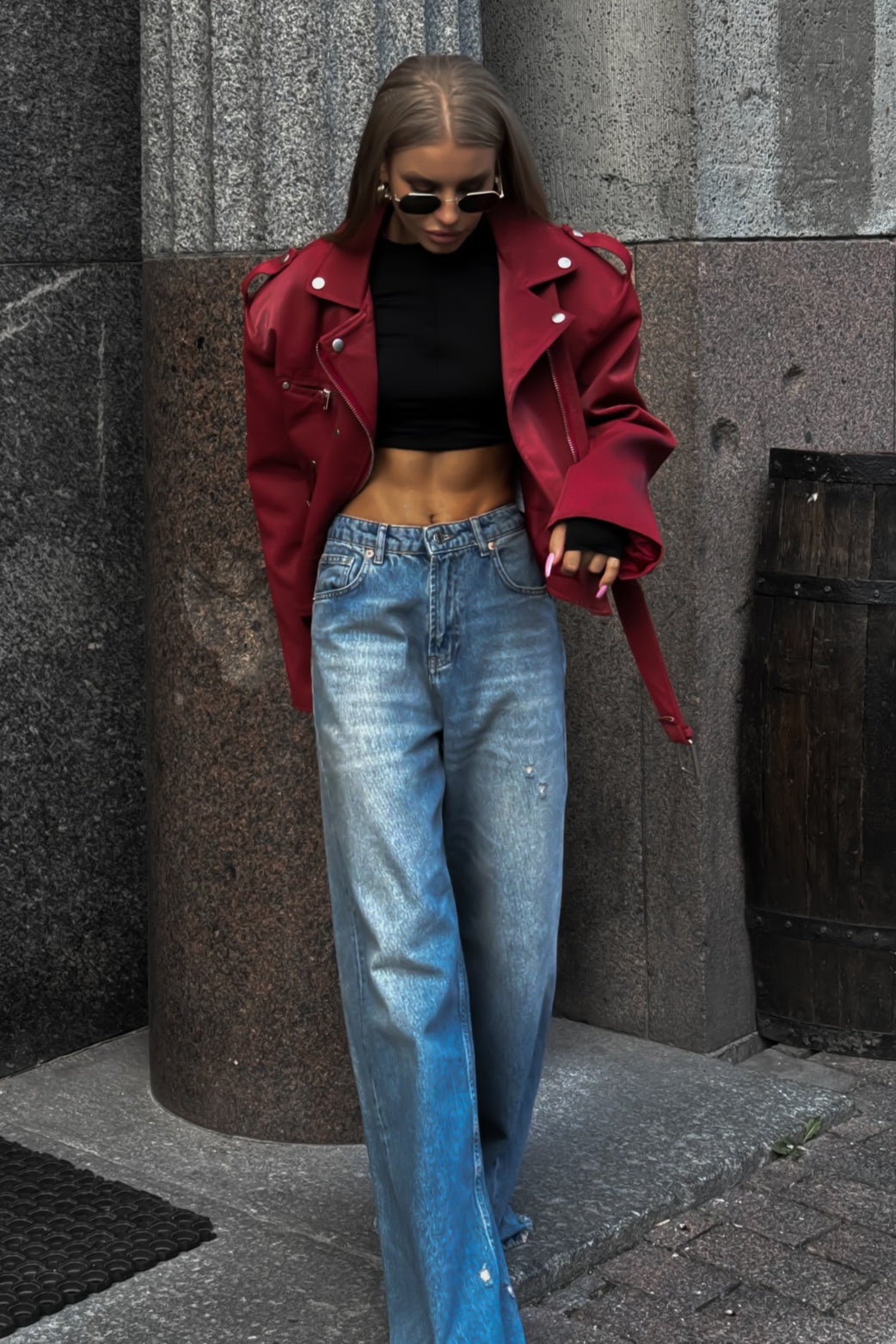 Washed Low Waist Straight Leg Jeans