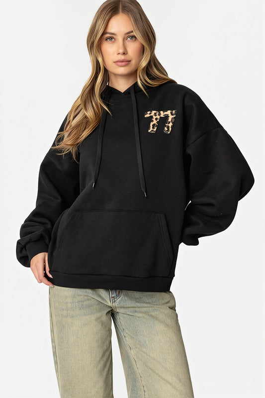 Number Graphic Oversized Pullover Hoodie